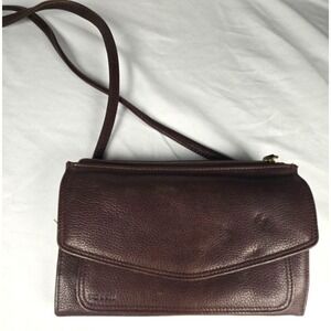 Fossil Brown Genuine Leather Organizer Crossbody Wallet Purse Shoulder Bag